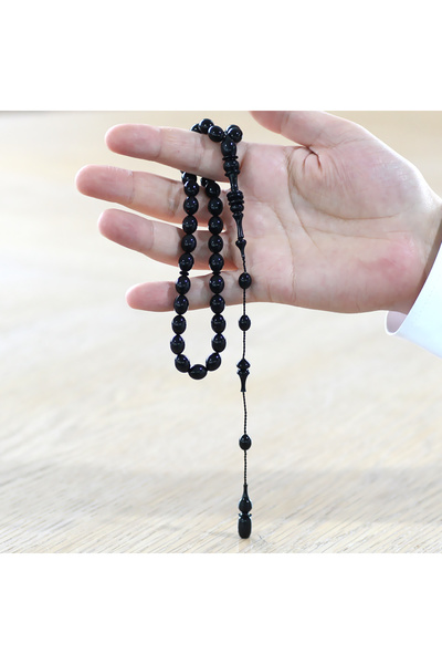 Tesbihane Each One with System Masterly Craftsmanship Ring Imamiye Beyzi Cut Pearlescent Black Katalin Prayer Beads