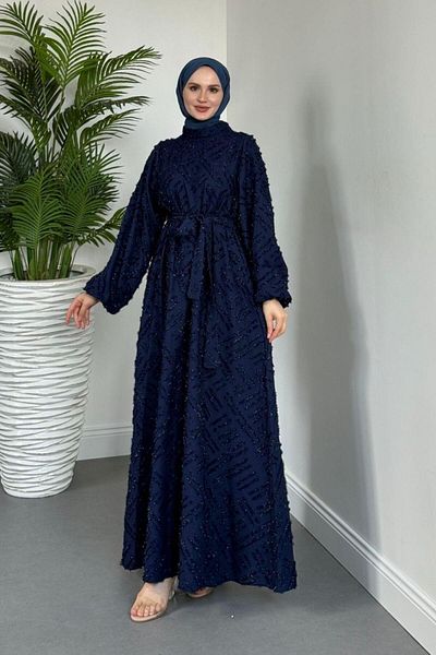 MERVEN AKYÜZ Βραδινό φόρεμα Harwor Glitter με μανίκια μπαλόνι Navy Blue