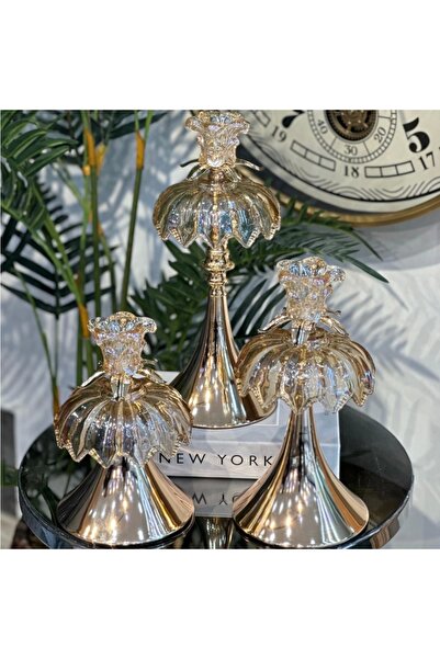 Zuccara Maison 3’lü Ayaklı Cam Mumluk Seti – Altın Işıltısıyla Zarafet