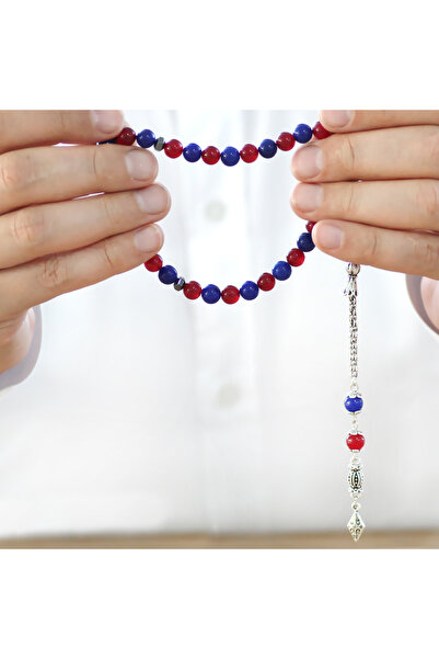 Tesbihane سلسلة معدنية متدلية على شكل كرة مقطوعة باللون الأحمر الداكن والأزرق اليشم الطبيعي وحجر اليشم M1