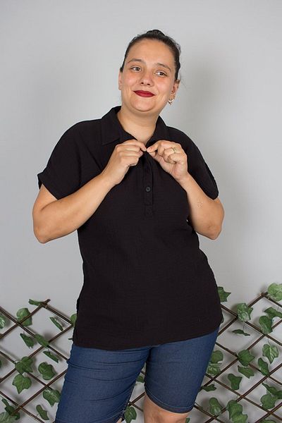Truva XXL Shirt Collar 100% Cotton Muslin Fabric Buttoned Blouse Black – Breathable Comfortable Design
