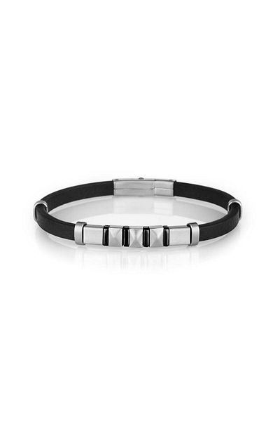 Santa Barbara Polo & Racquet Club Santa Barbara Polo Racquet Club Sbj.6.2014.1 Sporty Design Leather Black Men's Bracelet