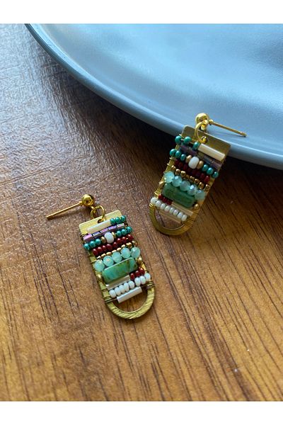 dela otantik Authentic Bohemian Women's Earrings with Colorful Beads - Handmade Ethnic Vintage Bijoux Jewelry with Stones Jewelry