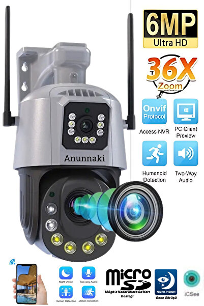 Anunnaki 4K WiFi Güvenlik Kamerası – 36x Optik Zoom, Çift Lens, Gece Görüşlü, Alarmlı, Motorize Odaklama