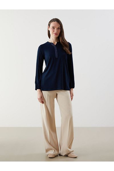 LC Waikiki New Season Women's Blouse with Tuck Collar and Sequin Embroidery - S5Jc25Z8