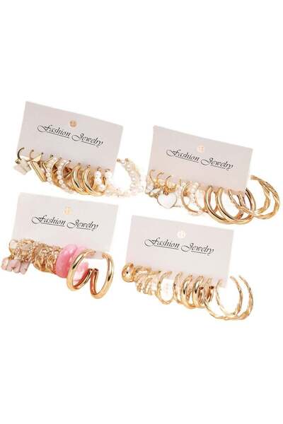 huitich طقم أقراط أنيق مكون من 20 قطعة باللون الذهبي على شكل حلقة وفراشة