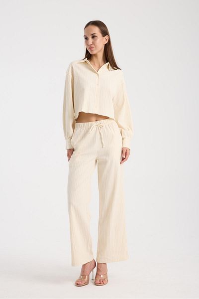 Store 100% Cotton Women's Shirt and Trousers Set - Relaxed Fit Summer Combination