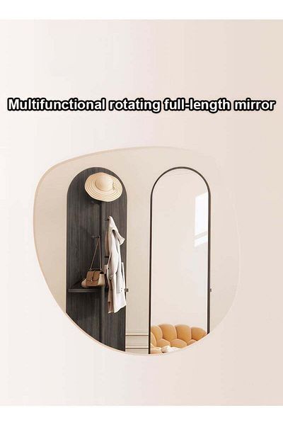 Taimi Arched Mirror with Clothes Hanger Storage Shelf for Bedroom and Living Room Grey Color 166x46cm