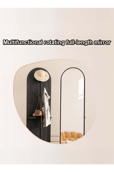 Taimi Arched Mirror with Clothes Hanger Storage Shelf for Bedroom and Living Room Black Color 166x46cm
