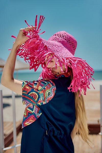 Remsa Mayo Straw Beach Hat with Fringe Detail Rş-2108 Fuchsia