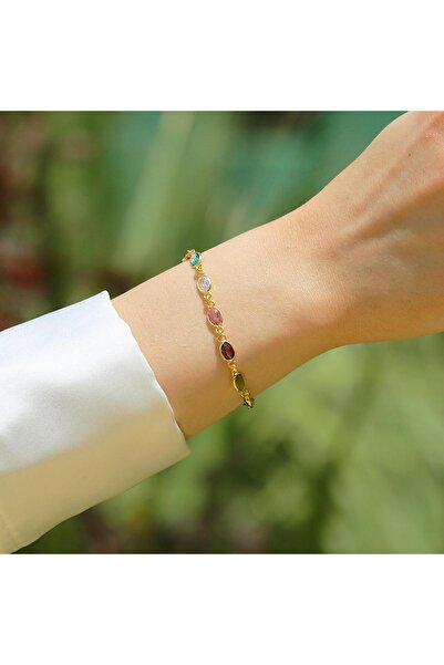 Necati Gün Elips Taşlı Renkli Gümüş Bileklilk