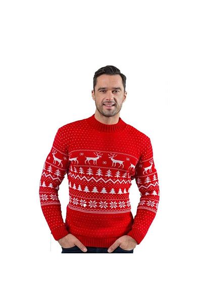 SIKS Men's Sweater with Christmas Themed Print, Red, Size M-L