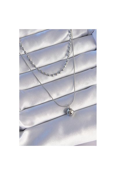 Skygo 316L Steel Double Chain Silver Color Ball Model Necklace - Tj-Bko8881