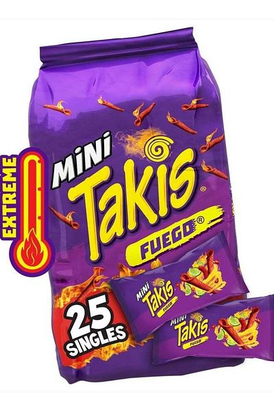 Takis Fuego Mini 25 pc / 1.23 oz Bite Size Multipack, Hot Chili Pepper & Lime Flavored Extreme Spicy