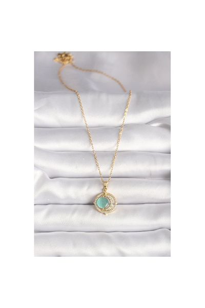 Skygo 316L Steel Gold Color Zircon Stone Green Pearlescent Crescent Model Women's Necklace - Tj-Bko9706