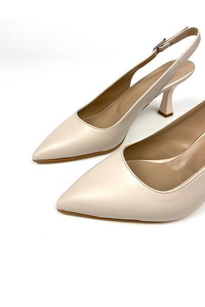 Gloriys Ayakkabı & Çanta Pantofi cu toc de 6 cm din piele bej 01492