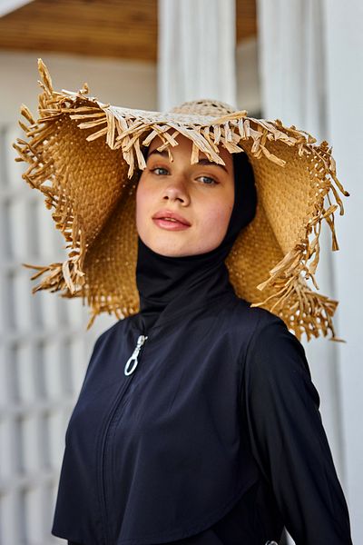 Remsa Mayo Straw Beach Hat with Fringe Detail Rş-2108 Camel