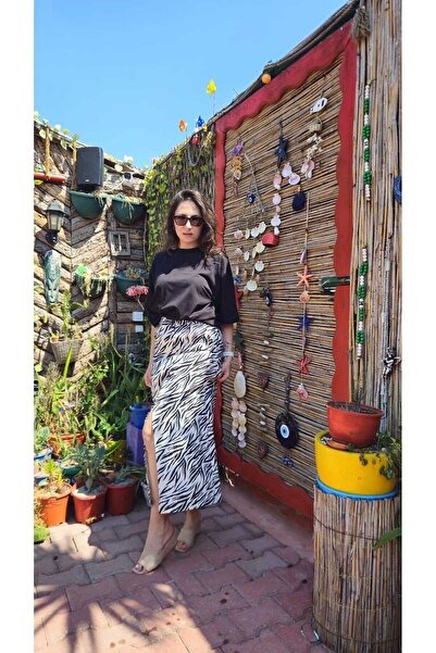 Fortuna Butik Zebra Pattern Slit Skirt