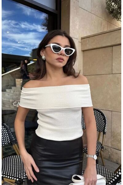 World Fashion Trends Μπλούζα KAZAX Madonna με λαιμόκοψη και μηδενικό μανίκι