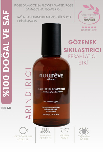 noureve Excellens Rosewater 100 ml | %100 Saf Gül Suyu | Gözenek Sıkılaştırıc...