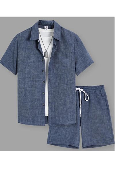 NO4 Cotton Textured Sofi̇a Imported Pocket Shorts Shirt Set