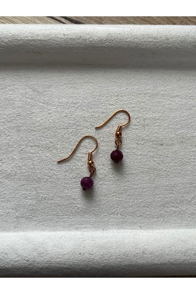 Pel Design Ruby Stone Copper Dangle Earrings Handmade
