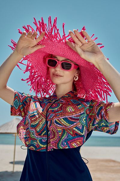 Remsa Mayo Straw Beach Hat with Fringe Detail Rş-2108 Fuchsia