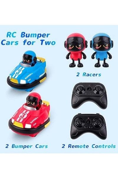 Rally Bumper Racing Cars with Remote Control - Double Toy for Kids with Led Lights and Music Includes 2
