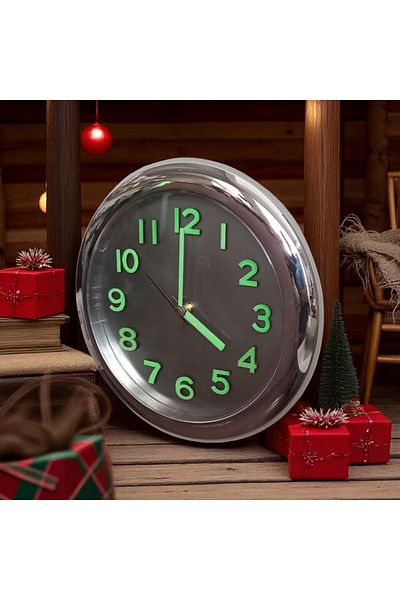 Bahat Phosphorescent Silver Chrome Colored Small Wall Clock Diameter 25 cm Plastic
