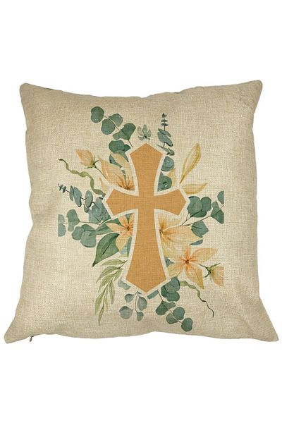 BEKZ Față de pernă pătrată cu model floral și cruce, 40x40 cm