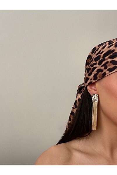 Tasarım Altın Renk Zincir Detaylı Uzun Küpe