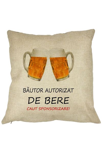 BEKZ Perna Decorativa Patrata Bautor Autorizat de Bere, 40x40 cm, Husa Detasabila, Burduf