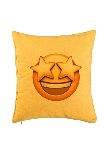 BEKZ Perna Decorativa, Model Emoji WOW, 40x40 cm, Galben, Husa Detasabila, Bu...