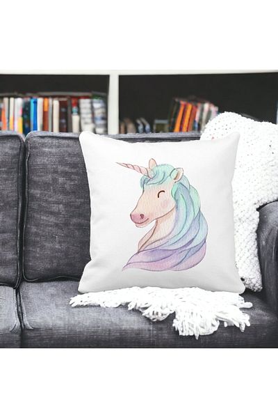 BEKZ Square Pillowcase Unicorns, 40x40 Cm, White, Matte
