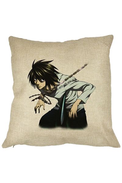 BEKZ Perna Decorativa cu Death Note L, 40x40 cm, Husa Detasabila, Burduf