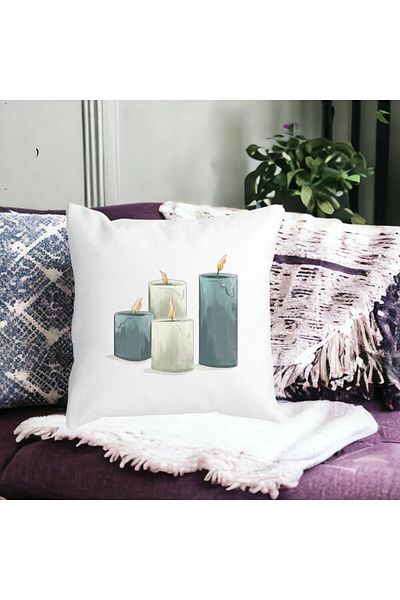 BEKZ Christmas Themed Decorative Pillow, Candles 4, 40x40 cm, White, Matte, Removable Cover, Bellows