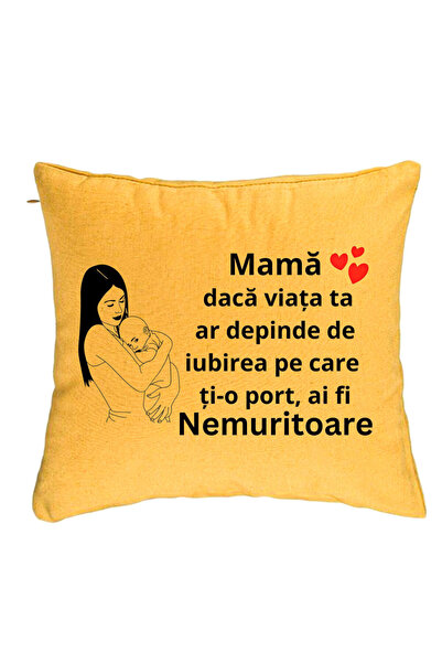 BEKZ Perna Decorativa, Model pentru Mama 12, 40x40 cm, Galben, Husa Detasabil...