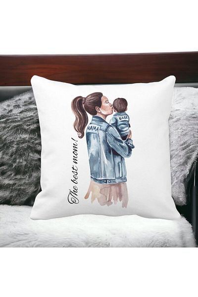 BEKZ Perna Decorativa, The Best Mom 40x40 cm, Alba, Mata, Husa Detasabila, Burduf