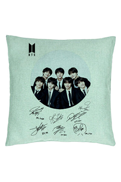 BEKZ Perna Decorativa BTS Army in Costum cu Semnaturi, 40x40 cm, Verde Menta,...