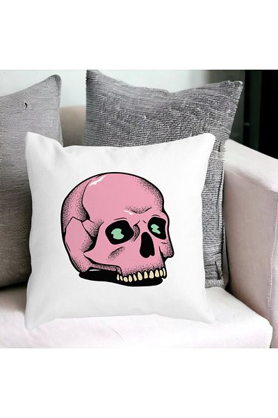 BEKZ Decorative Pillow with Halloween Skull Motif, 2, 40x40 cm, White, Matte, Removable Cover, Bellows