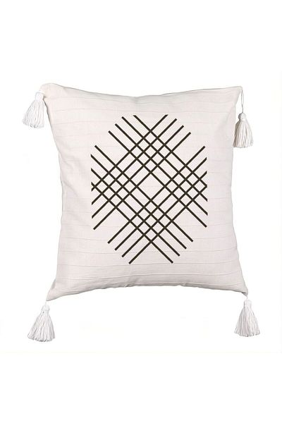 BEKZ Fringed Pillowcase, Vera Model, 45x45 cm, Ecru, With zipper