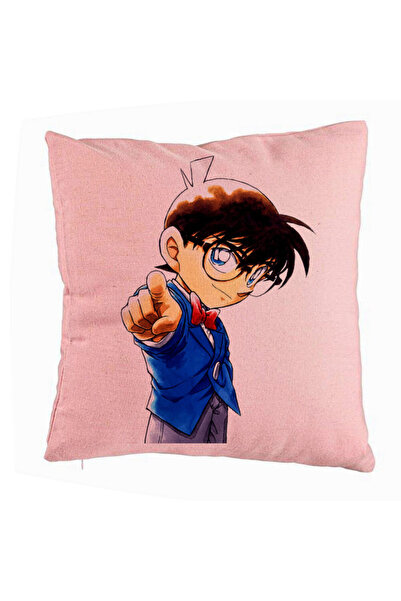 BEKZ Perna Decorativa cu Detective Conan, 40x40 cm, Roz, Husa Detasabila, Burduf