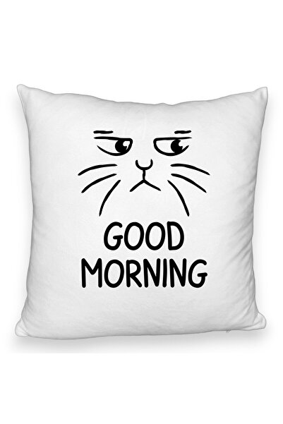 BEKZ Față de pernă pufoasă, model Bună dimineața, 40x40 cm, albă