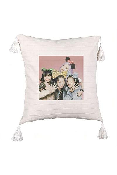 BEKZ BlackPink Decorative Pillow with Fringes, Model 14, 45×45 cm, With zipper
