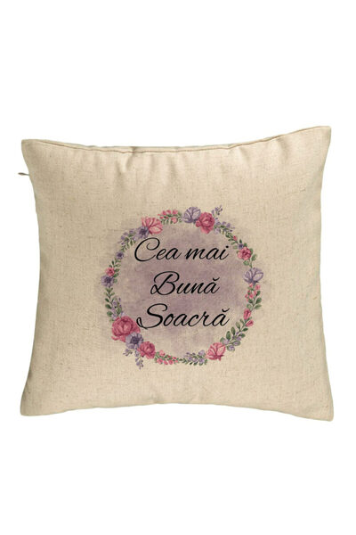 BEKZ Perna Decorativa pentru Soacra 1, 40x40 cm, Bej, Husa Detasabila, Burduf