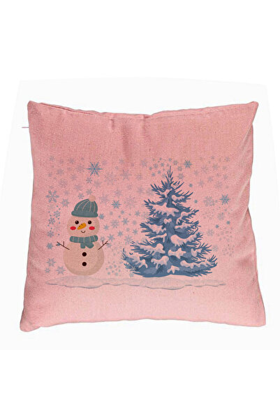 BEKZ Față de pernă cu om de zăpadă și copac, 40x40 cm, roz