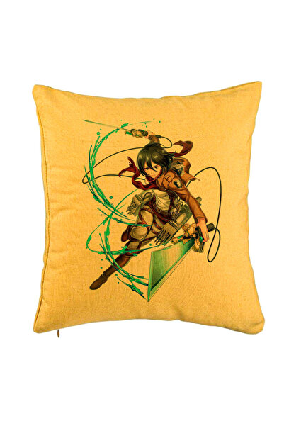 BEKZ Perna Decorativa cu Attack on Titan Mikasa, 40x40 cm, Galben, Husa Detas...
