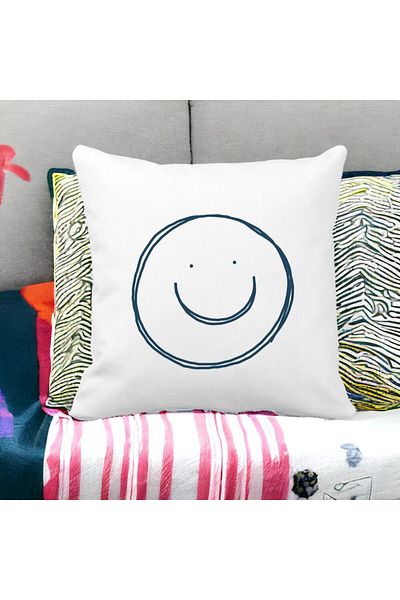 BEKZ Square Decorative Pillow Smiley Face, 40x40 cm, White, Matte, Removable Cover, Bellows