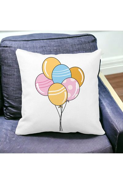 BEKZ Square Decorative Pillow Multicolor Balloons, 40x40 cm, White, Matte, Removable Cover, Bellows
