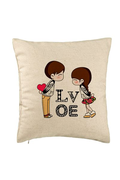 BEKZ Perna Decorativa, Model Super Love, 40x40 cm, Bej, Husa Detasabila, Burduf